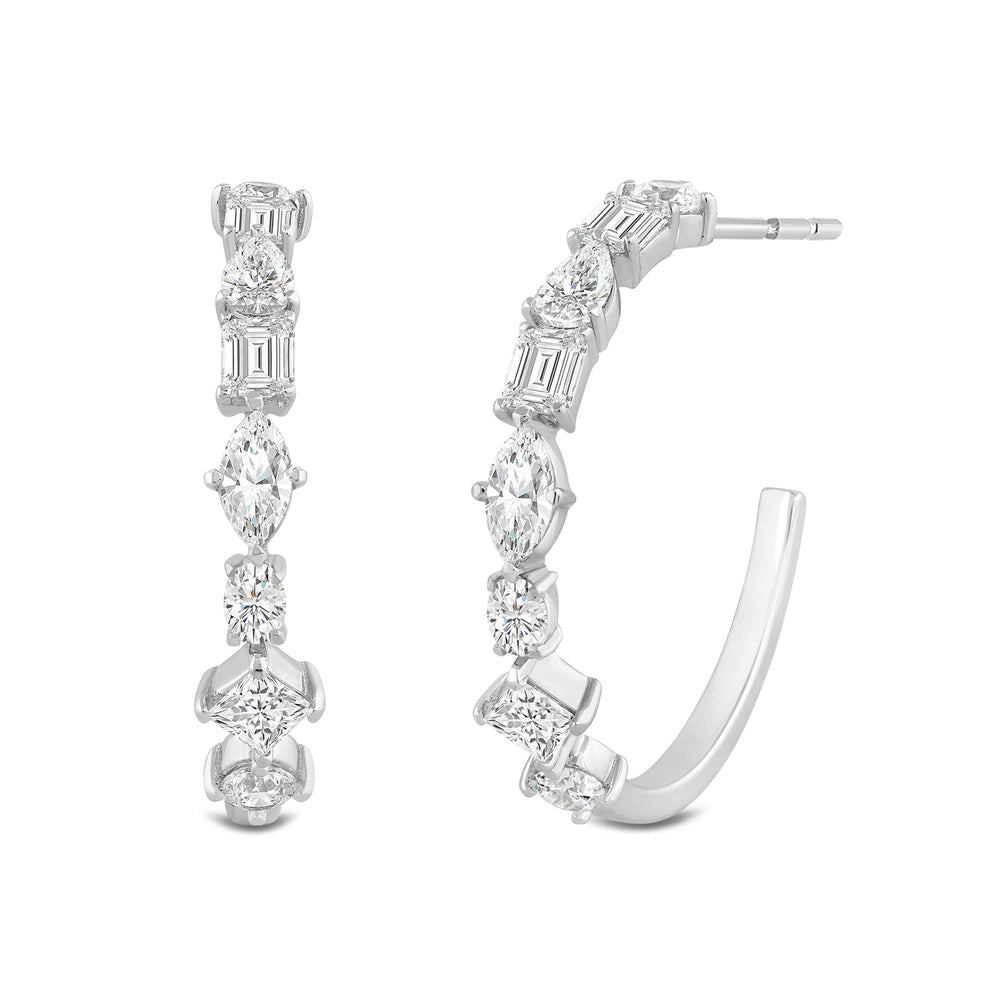 Mixed Fancy Shape Diamond Hoop Earrings with 14KT White Gold / Lab / 2 1/2 Cut Diamond in 14KT White Gold / Lab / 2 1/2 view 1
