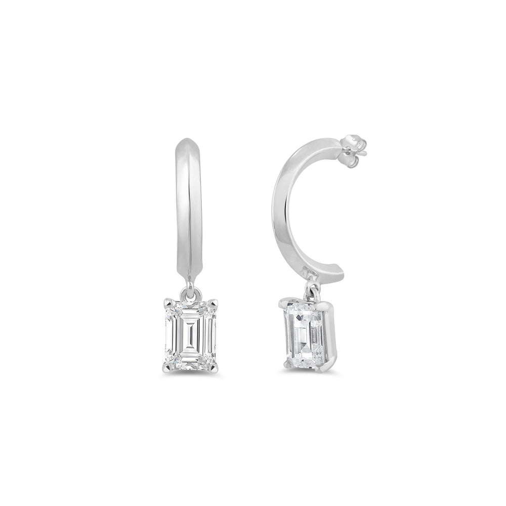 Emerald Diamond Drop Knife Edge Huggies with 14KT White Gold / Lab / 1 Cut Diamond in 14KT White Gold / Lab / 1 view 1
