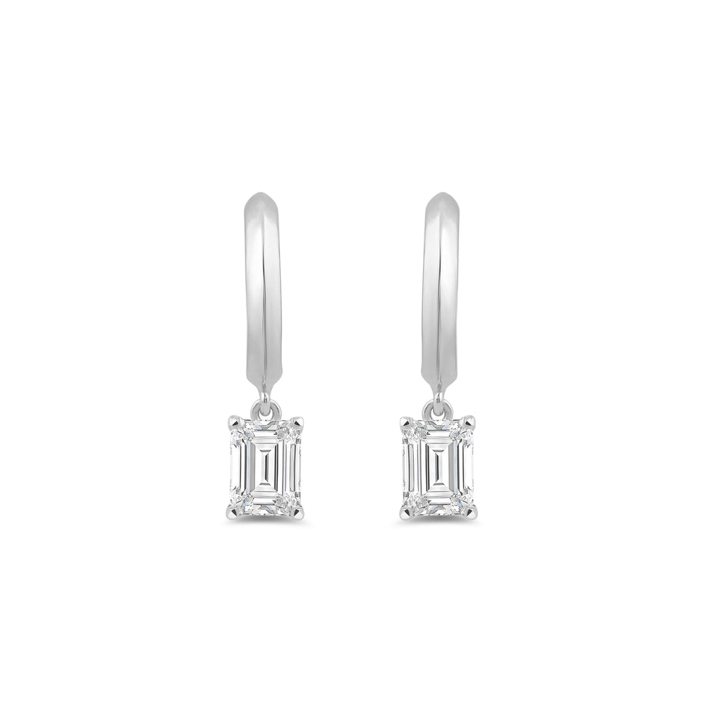 Emerald Diamond Drop Knife Edge Huggies with 14KT White Gold / Lab / 1 Cut Diamond in 14KT White Gold / Lab / 1 view 2
