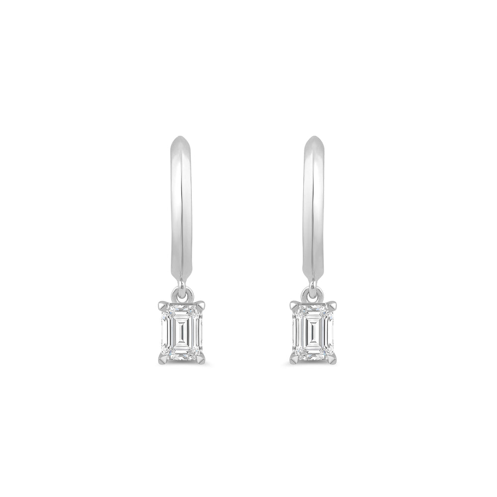 Emerald Diamond Drop Knife Edge Huggies with 14KT White Gold / Lab / 1/2 Cut Diamond in 14KT White Gold / Lab / 1/2 view 2
