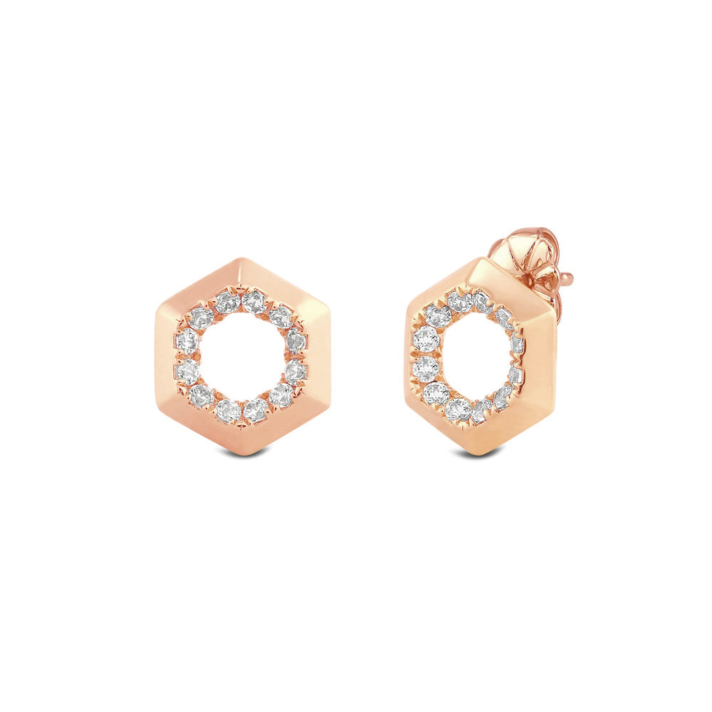 Hexagon Shape Diamond Accent Earrings with 14KT Rose Gold / Lab / 1/8 Cut Diamond in 14KT Rose Gold / Lab / 1/8 view 1
