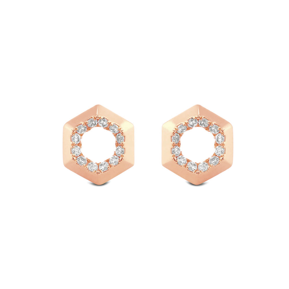 Hexagon Shape Diamond Accent Earrings with 14KT Rose Gold / Lab / 1/8 Cut Diamond in 14KT Rose Gold / Lab / 1/8 view 4
