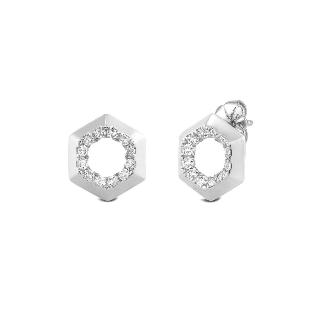 Hexagon Shape Diamond Accent Earrings with 14KT White Gold / Lab / 1/8 Cut Diamond in 14KT White Gold / Lab / 1/8 view 1
