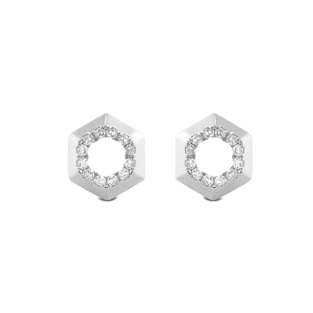 Hexagon Shape Diamond Accent Earrings with 14KT White Gold / Lab / 1/8 Cut Diamond in 14KT White Gold / Lab / 1/8 view 4
