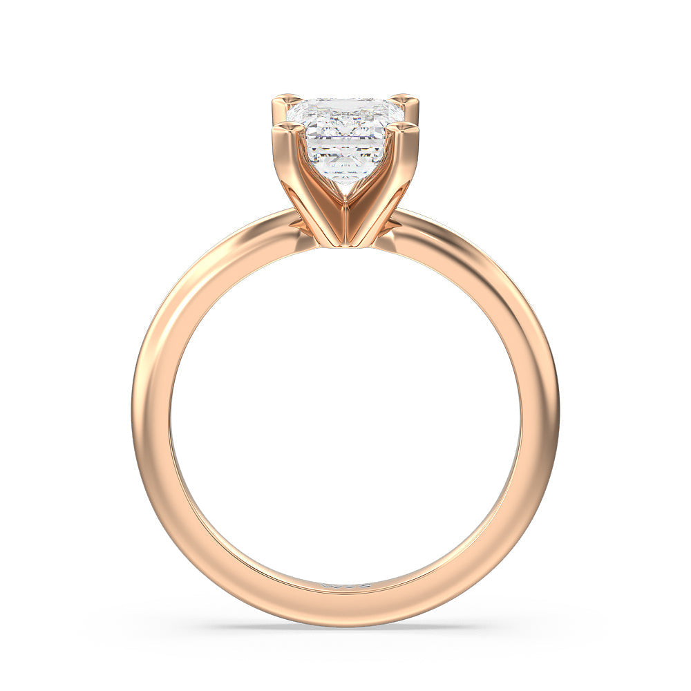 Emerald Cut Classic Four Prong Solitaire Lab Diamond Engagement Ring (E+ VVS+) with Lab Grown Diamond in 14KT Rose Gold view 3
