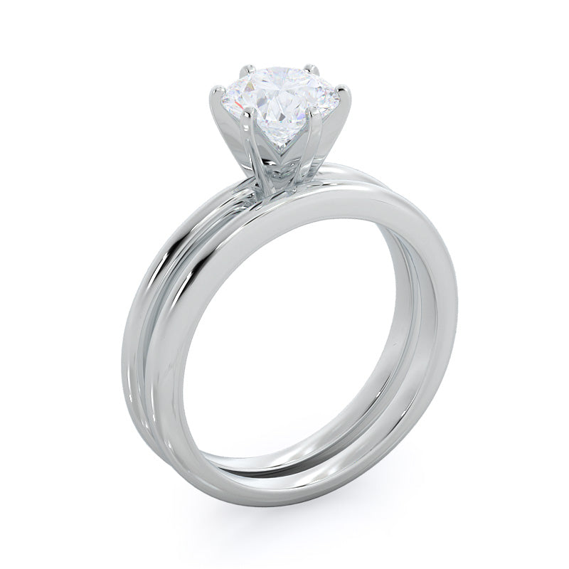 Fine Classic Six Prong Solitaire Diamond Engagement Ring with Round Cut Diamond in 14KT Platinum view 4
