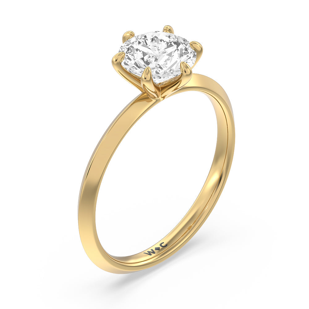 Round Cut Six Prong Knife Edge Petite Engagement Ring (E+ VVS+) with Lab Grown Diamond in 14KT Yellow Gold view 3
