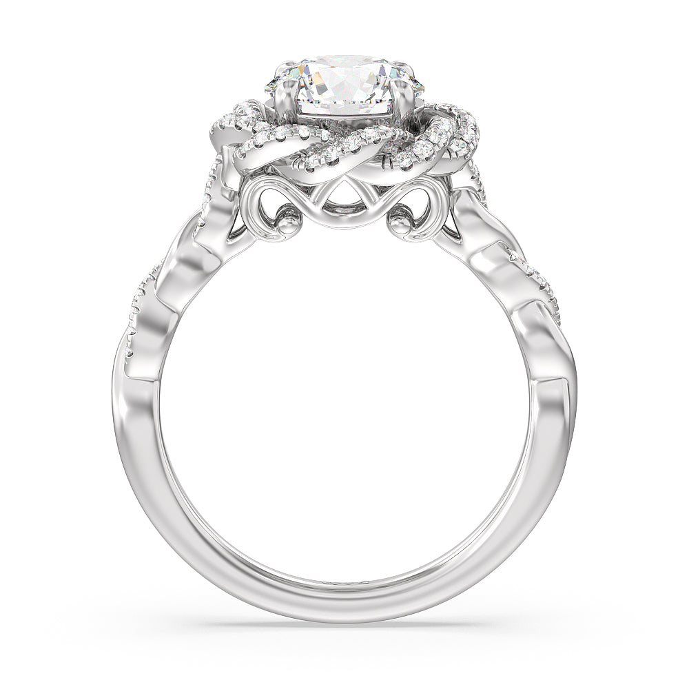 2.51ct Round Vintage Floral Twisted Halo Diamond Lab Diamond Engagement Ring with 2 3/4 Cut Diamond in 14KT Round view 3
