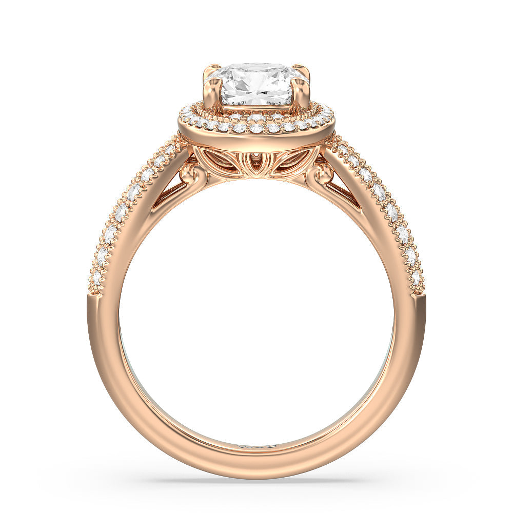 Cushion Cut Vintage Oval Halo Engagement Ring (E+ VVS+) with Lab Grown Diamond in 14KT Rose Gold view 2
