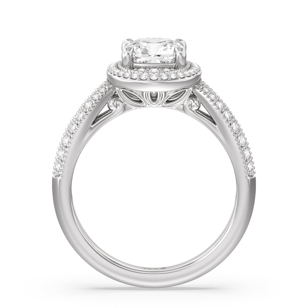 Cushion Cut Vintage Oval Halo Engagement Ring (E+ VVS+) with Lab Grown Diamond in 14KT Platinum view 2
