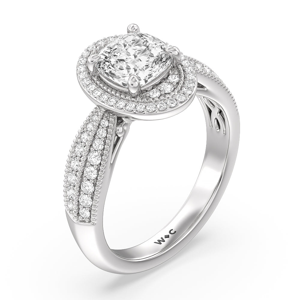 Cushion Cut Vintage Oval Halo Engagement Ring (E+ VVS+) with Lab Grown Diamond in 14KT Platinum view 3
