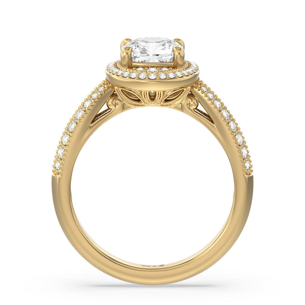 Cushion Cut Vintage Oval Halo Engagement Ring (E+ VVS+) with Lab Grown Diamond in 14KT Yellow Gold view 2
