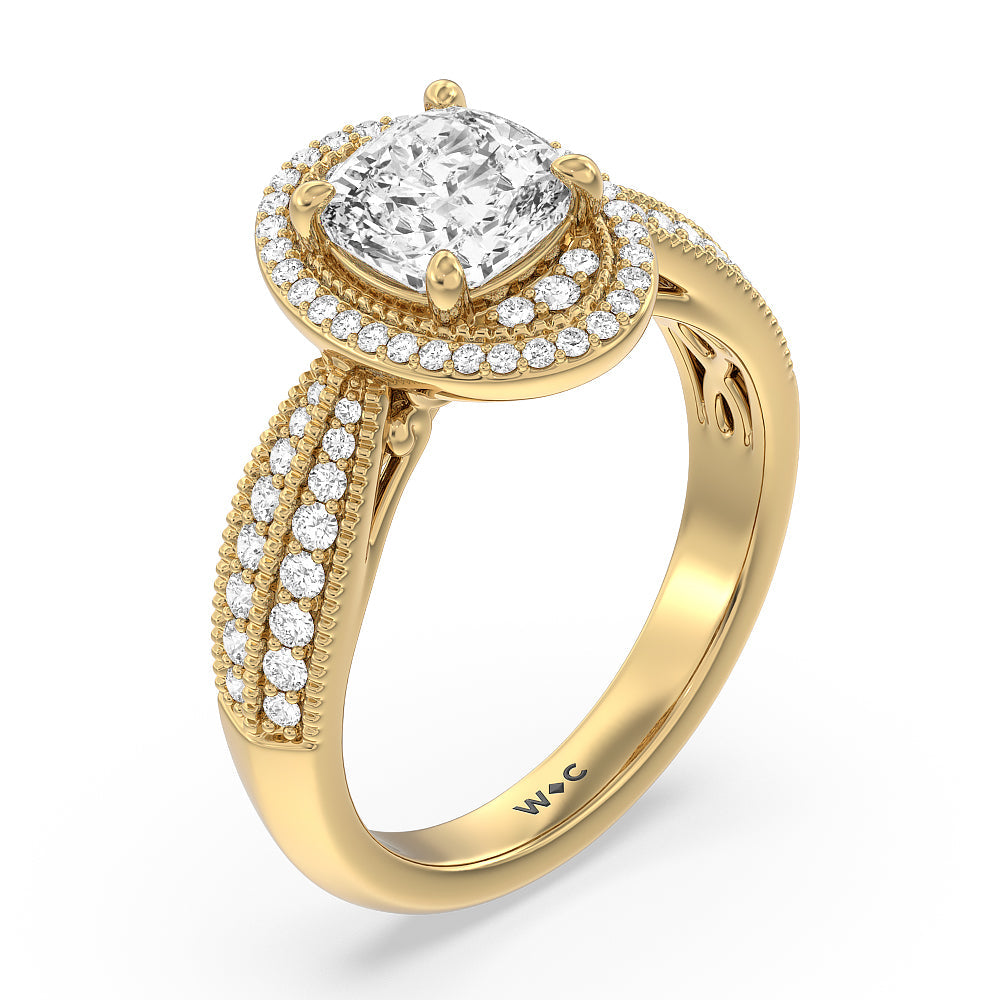Cushion Cut Vintage Oval Halo Engagement Ring (E+ VVS+) with Lab Grown Diamond in 14KT Yellow Gold view 3
