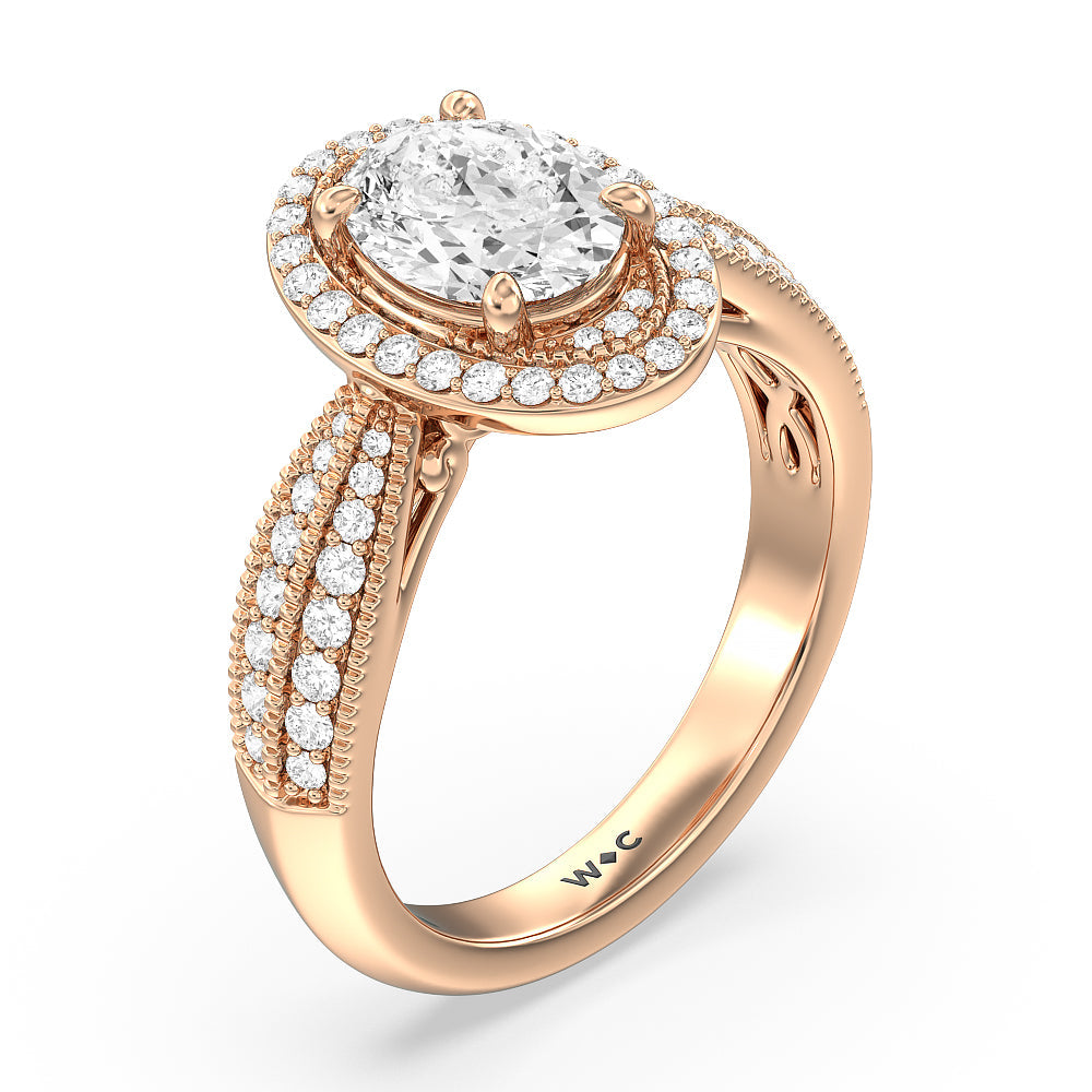 Oval Cut Vintage Oval Halo Engagement Ring (E+ VVS+) with Lab Grown Diamond in 14KT Rose Gold view 3
