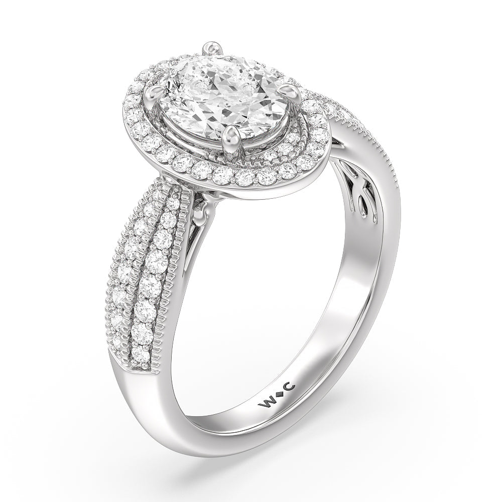 Oval Cut Vintage Oval Halo Engagement Ring (E+ VVS+) with Lab Grown Diamond in 14KT Platinum view 3
