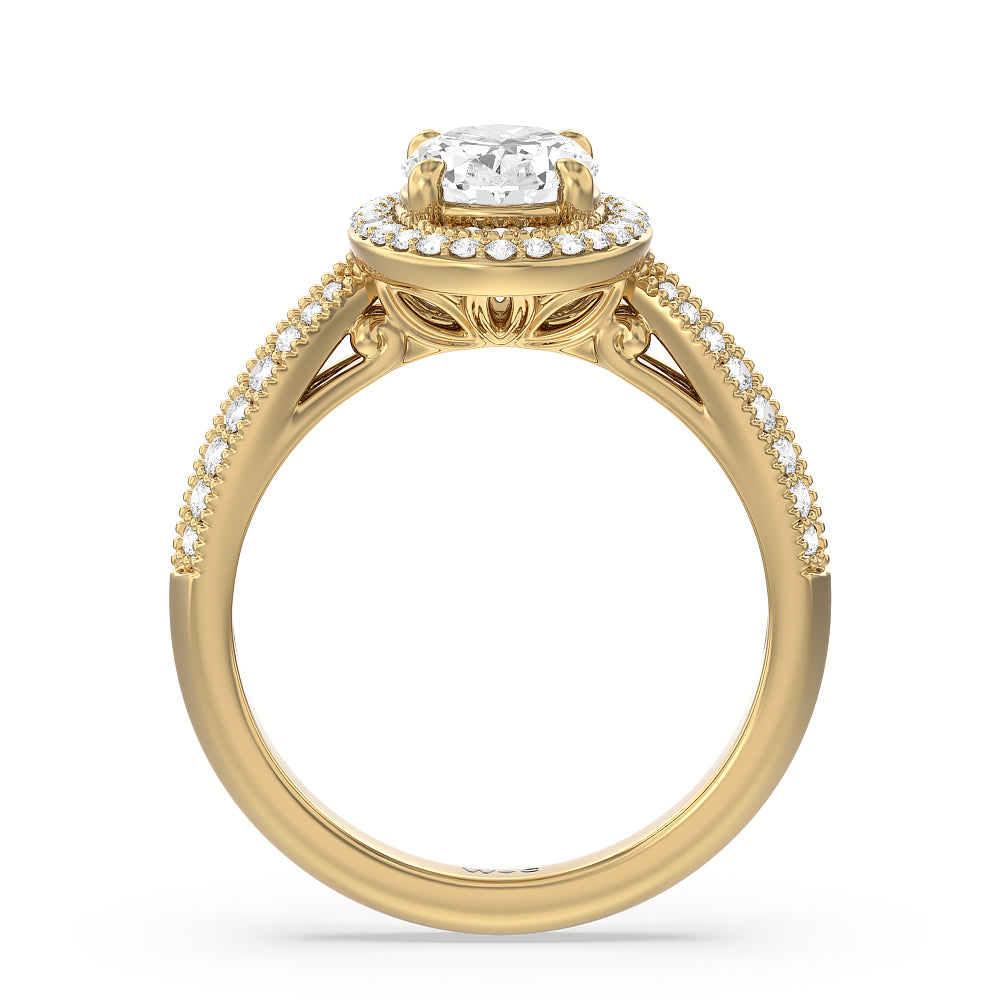 Oval Cut Vintage Oval Halo Engagement Ring (E+ VVS+) with Lab Grown Diamond in 14KT Yellow Gold view 2
