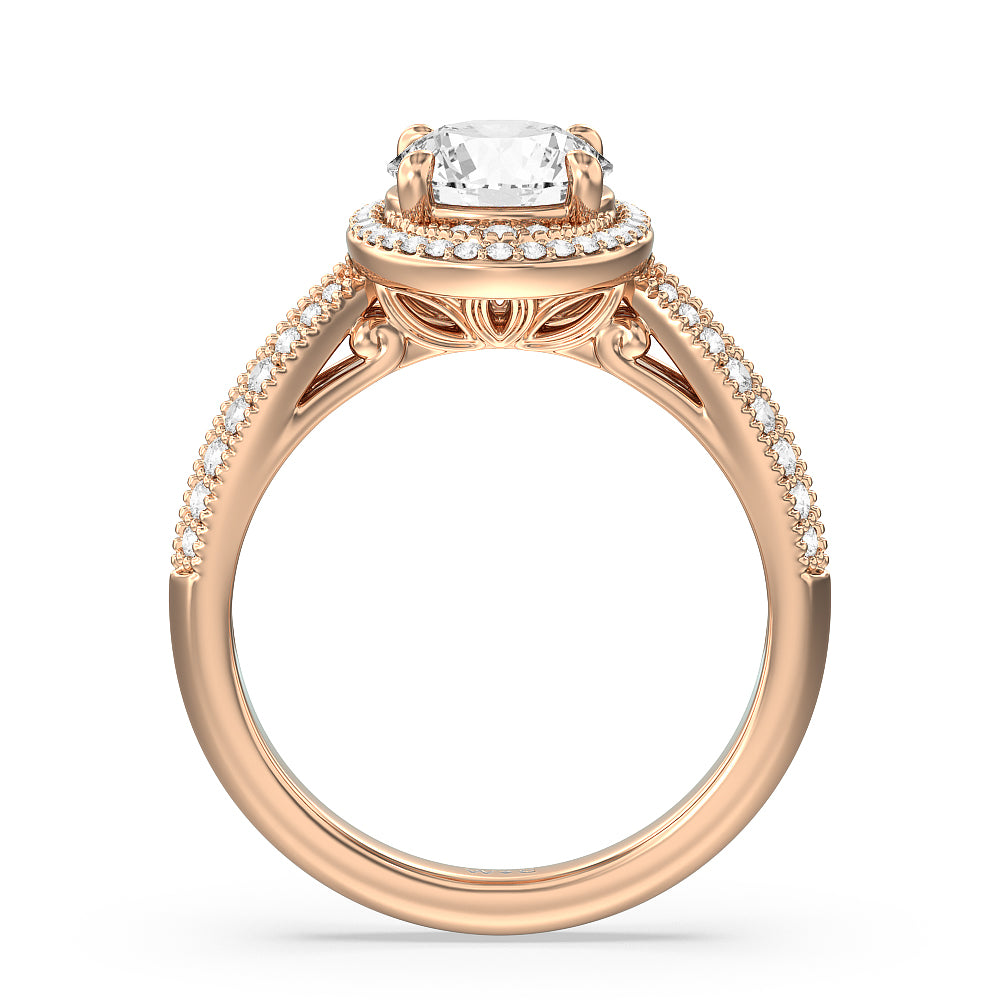 Round Cut Vintage Oval Halo Engagement Ring (E+ VVS+) with Lab Grown Diamond in 14KT Rose Gold view 2

