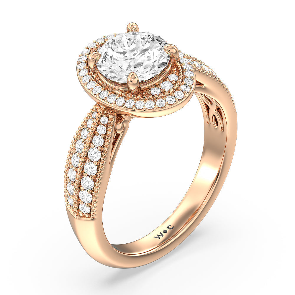Round Cut Vintage Oval Halo Engagement Ring (E+ VVS+) with Lab Grown Diamond in 14KT Rose Gold view 3
