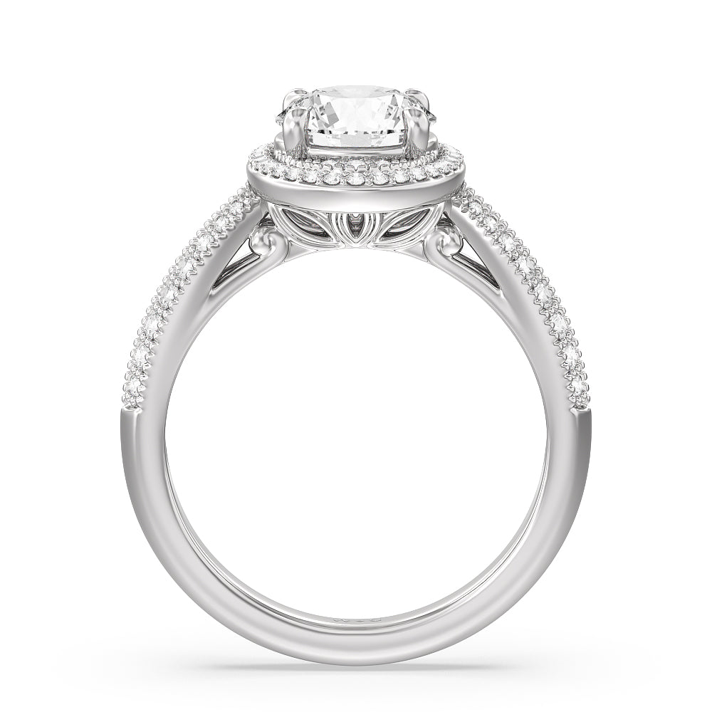 Round Cut Vintage Oval Halo Engagement Ring (E+ VVS+) with Lab Grown Diamond in 14KT Platinum view 2
