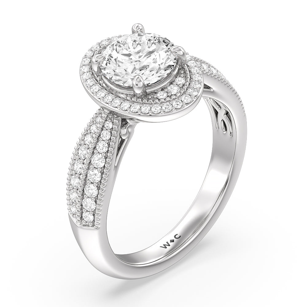 Round Cut Vintage Oval Halo Engagement Ring (E+ VVS+) with Lab Grown Diamond in 14KT Platinum view 3
