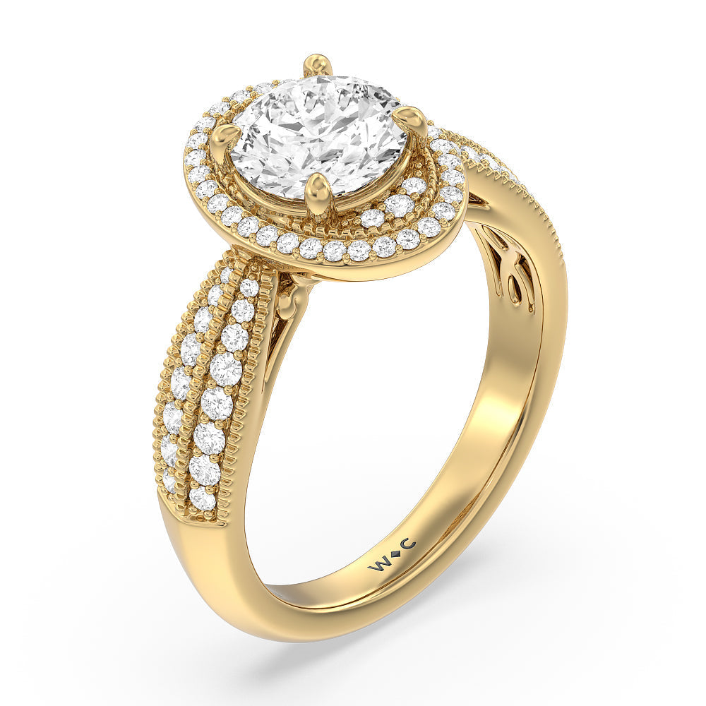 Round Cut Vintage Oval Halo Engagement Ring (E+ VVS+) with Lab Grown Diamond in 14KT Yellow Gold view 3
