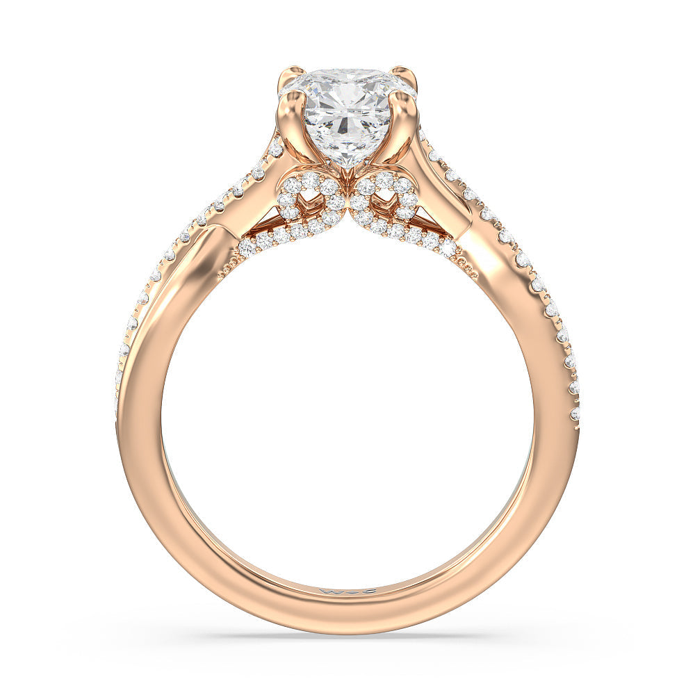 Fine Glamour Ribbon Swirl Engagement Ring with Cushion Cut Diamond in 14KT Rose Gold view 2
