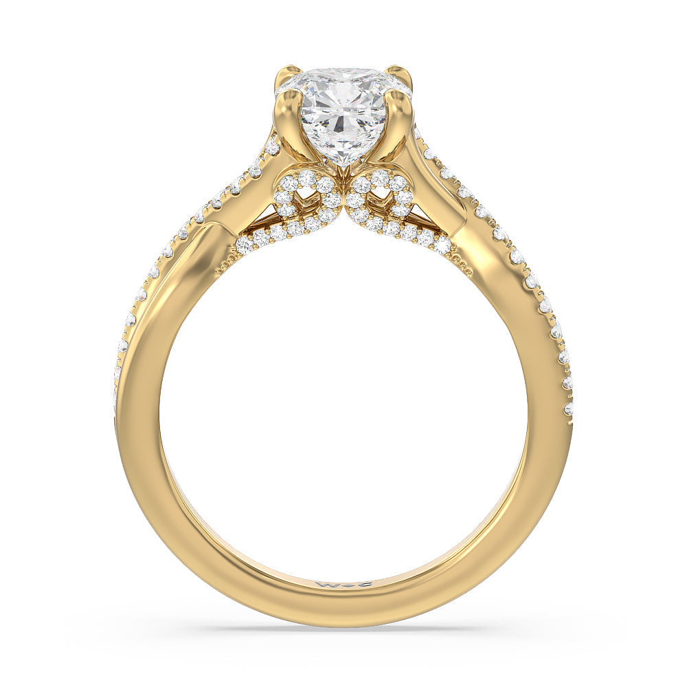 Fine Glamour Ribbon Swirl Engagement Ring with Cushion Cut Diamond in 14KT Yellow Gold view 2
