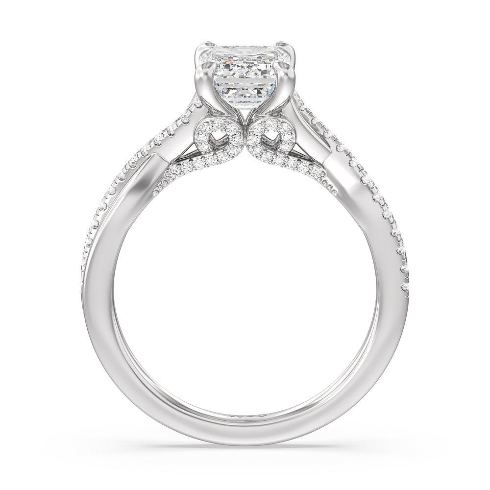 Fine Glamour Ribbon Swirl Engagement Ring with Emerald Cut Diamond in 14KT Platinum view 2
