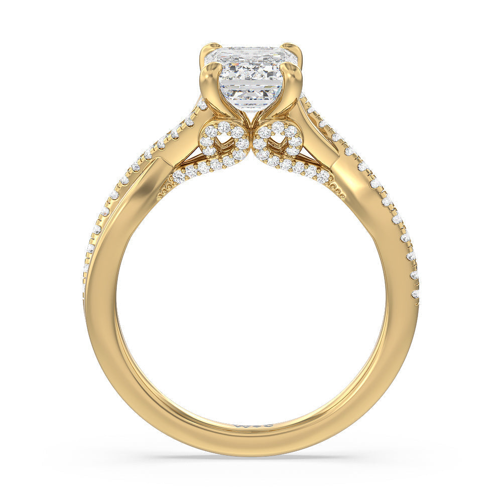 Fine Glamour Ribbon Swirl Engagement Ring with Emerald Cut Diamond in 14KT Yellow Gold view 2
