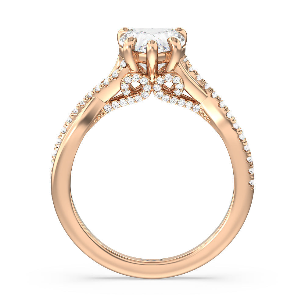 Fine Glamour Ribbon Swirl Engagement Ring with Heart Cut Diamond in 14KT Rose Gold view 2
