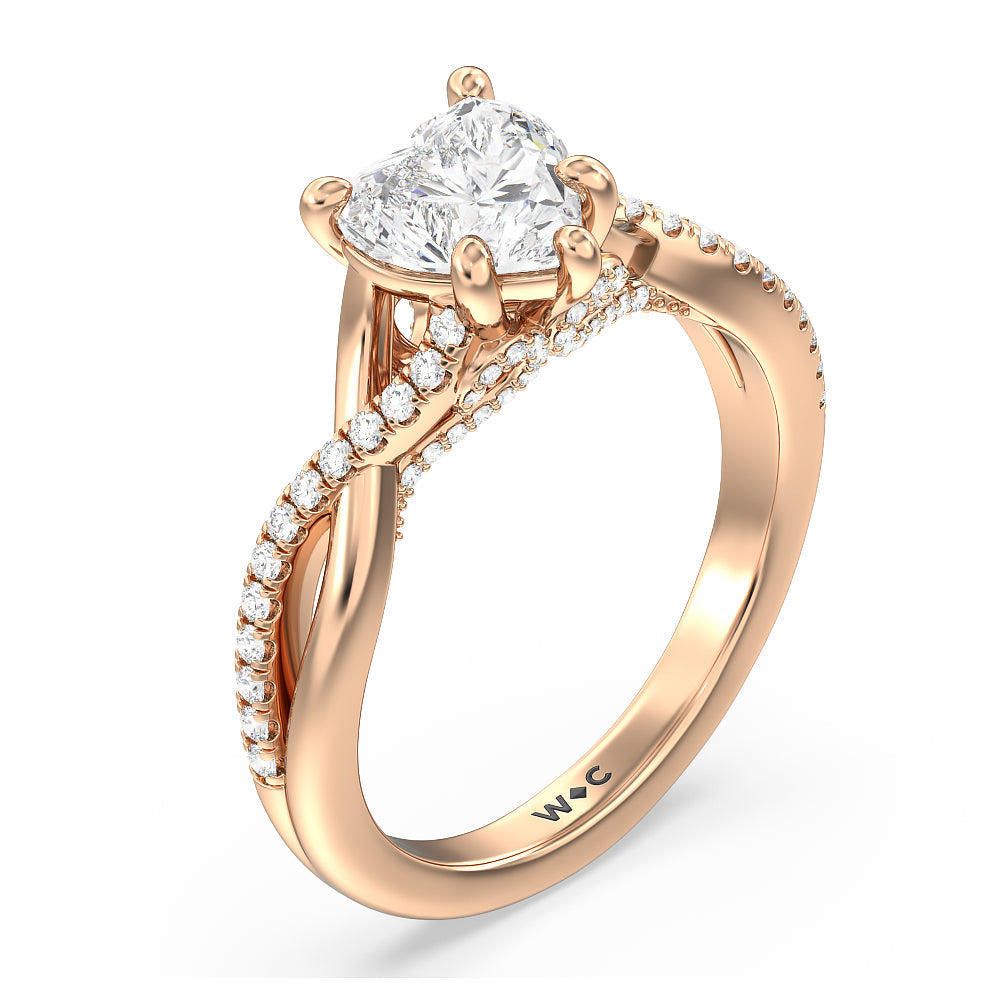 Fine Glamour Ribbon Swirl Engagement Ring with Heart Cut Diamond in 14KT Rose Gold view 3
