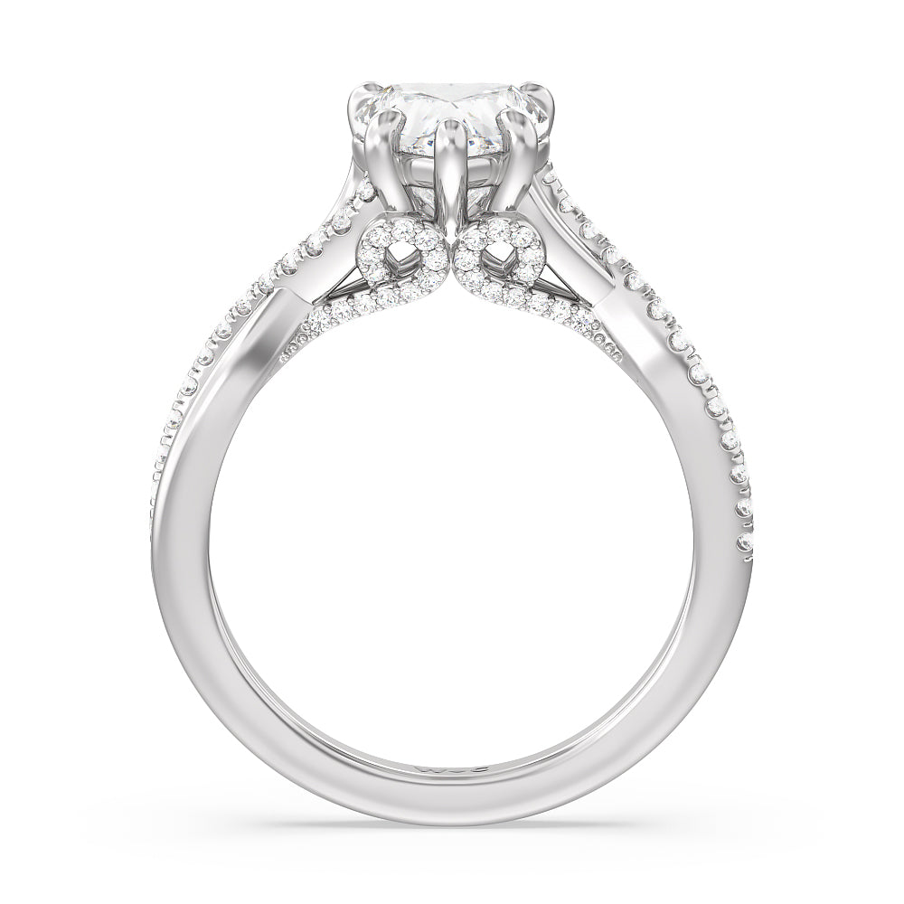 Fine Glamour Ribbon Swirl Engagement Ring with Heart Cut Diamond in 14KT Platinum view 2
