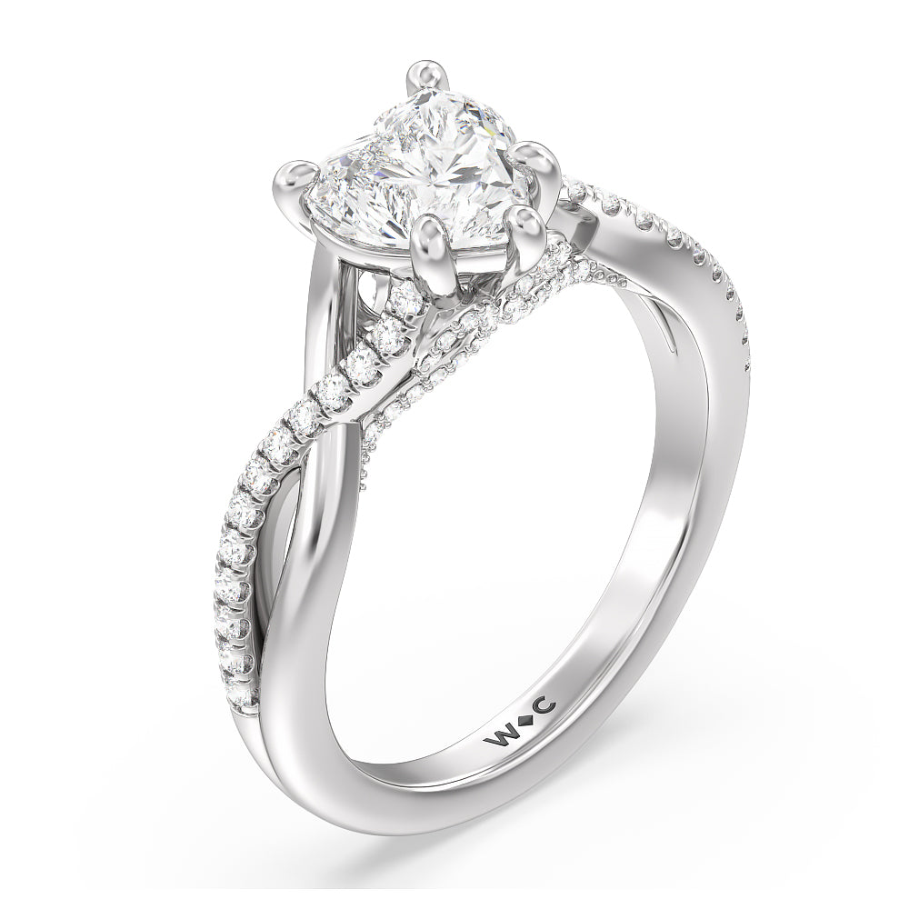 Fine Glamour Ribbon Swirl Engagement Ring with Heart Cut Diamond in 14KT Platinum view 3
