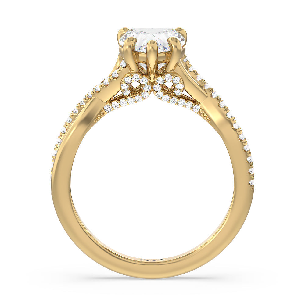 Fine Glamour Ribbon Swirl Engagement Ring with Heart Cut Diamond in 14KT Yellow Gold view 2
