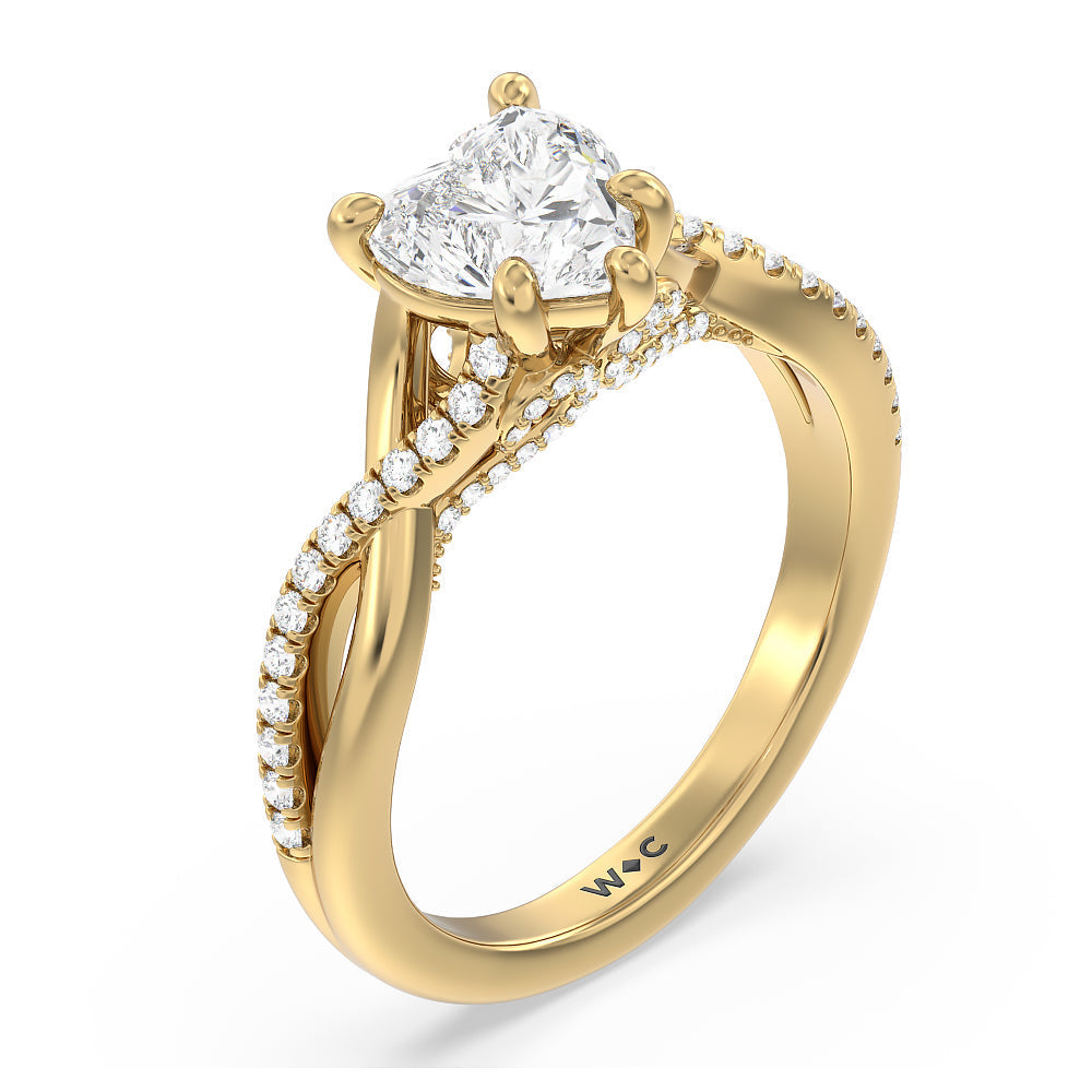 Fine Glamour Ribbon Swirl Engagement Ring with Heart Cut Diamond in 14KT Yellow Gold view 3

