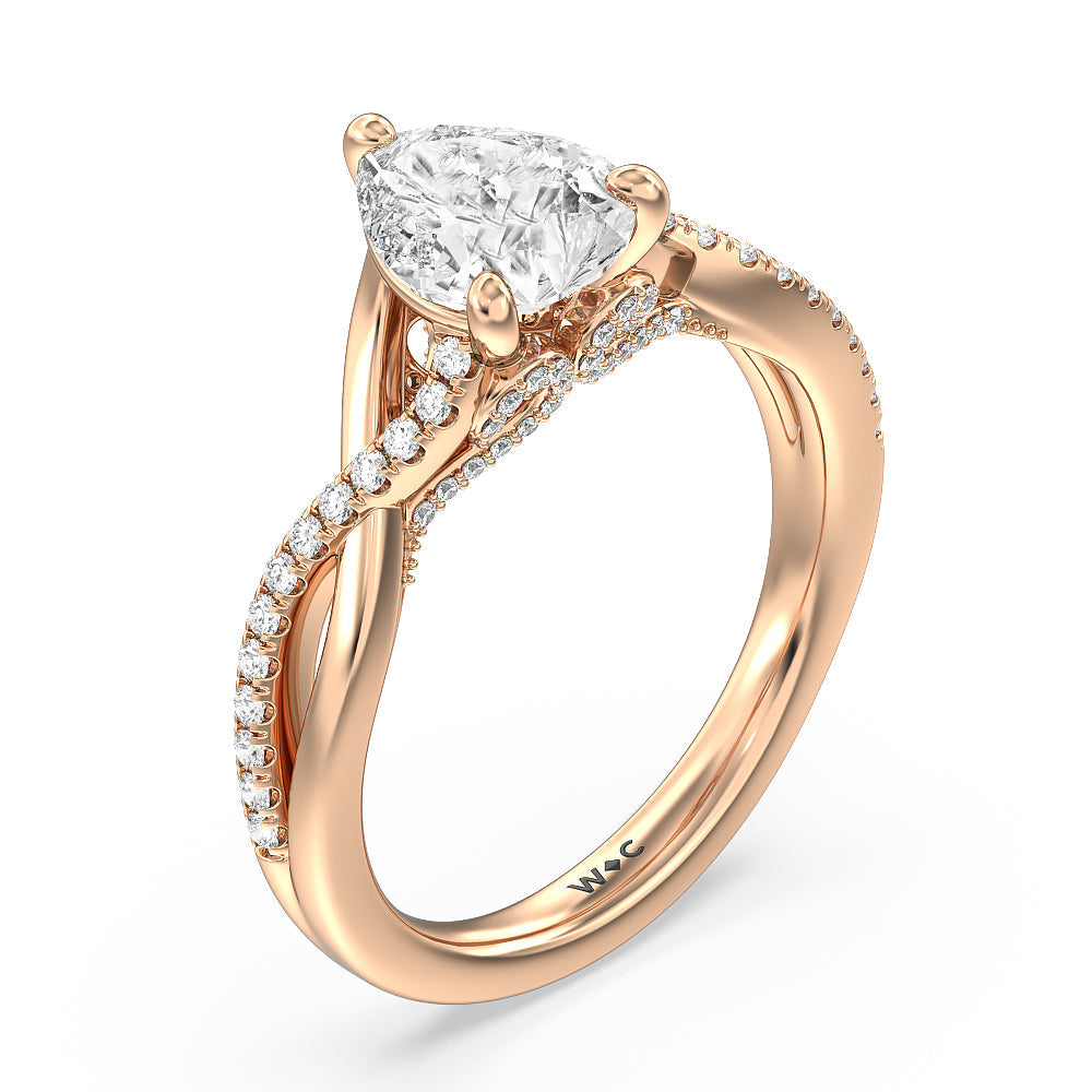 Fine Glamour Ribbon Swirl Engagement Ring with Pear Cut Diamond in 14KT Rose Gold view 3
