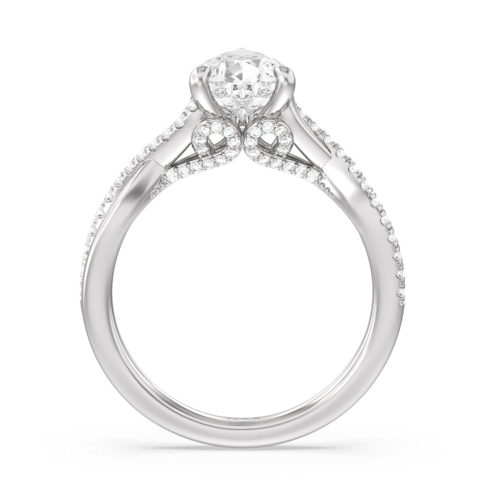 Fine Glamour Ribbon Swirl Engagement Ring with Pear Cut Diamond in 14KT Platinum view 2

