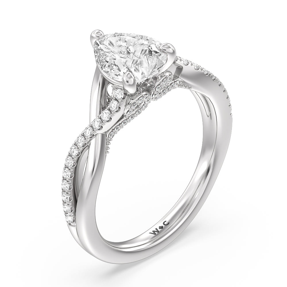 Fine Glamour Ribbon Swirl Engagement Ring with Pear Cut Diamond in 14KT Platinum view 3
