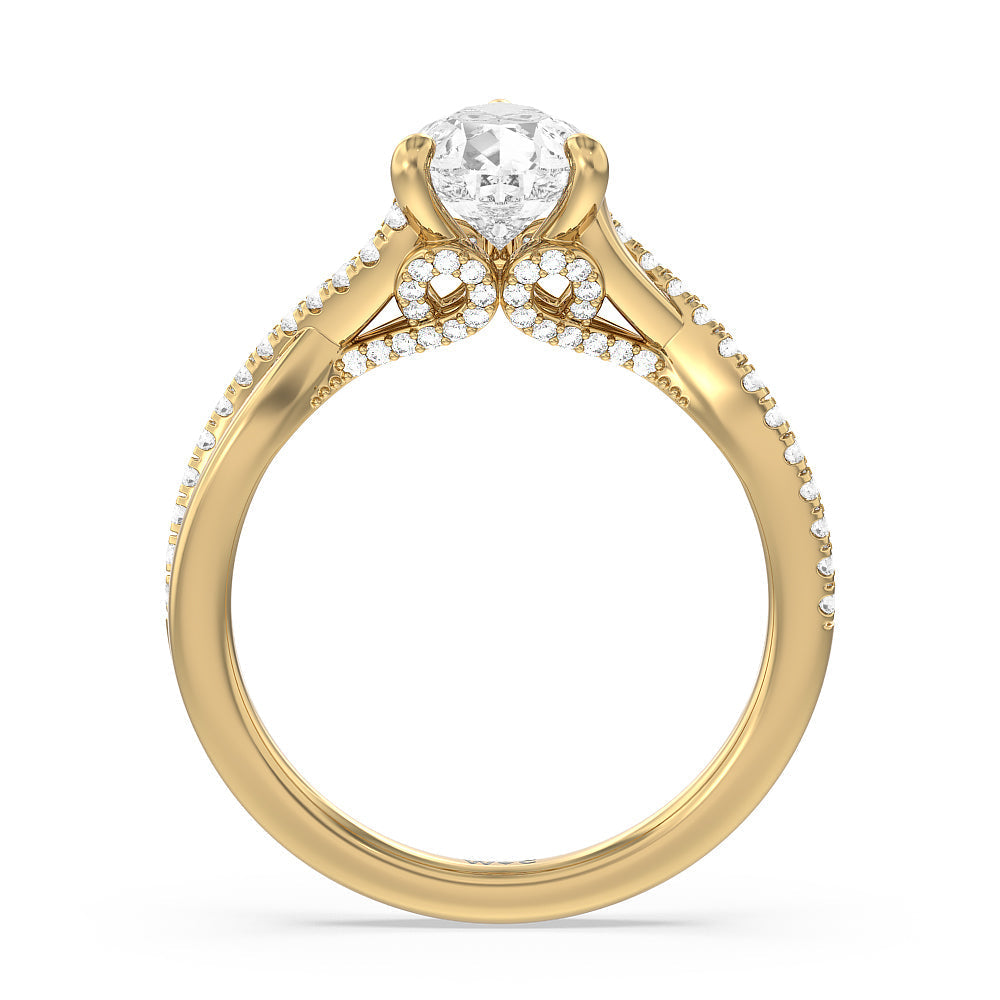 Fine Glamour Ribbon Swirl Engagement Ring with Pear Cut Diamond in 14KT Yellow Gold view 2
