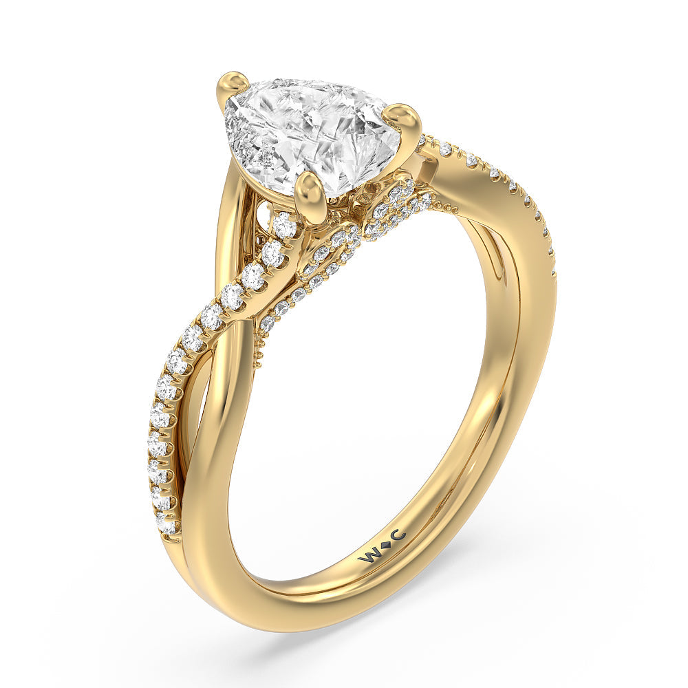 Fine Glamour Ribbon Swirl Engagement Ring with Pear Cut Diamond in 14KT Yellow Gold view 3
