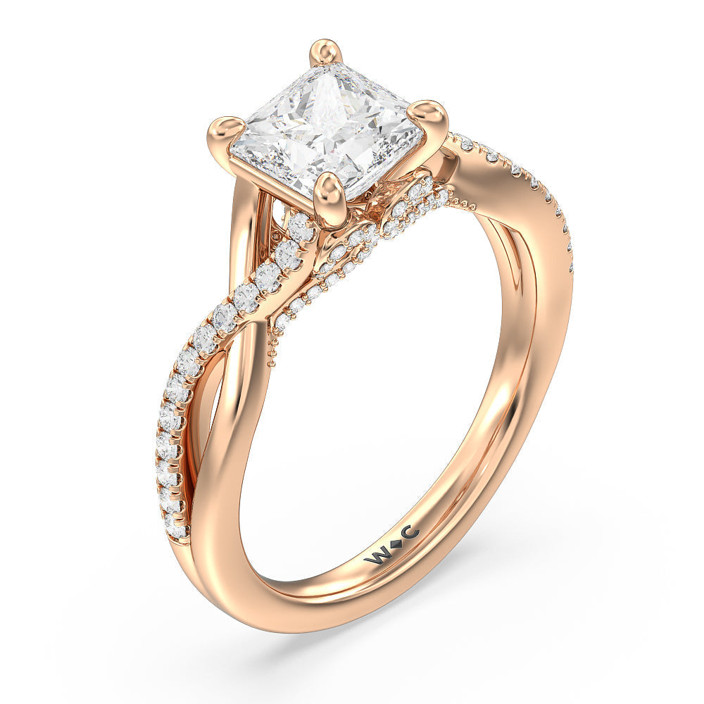 Fine Glamour Ribbon Swirl Engagement Ring with Princess Cut Diamond in 14KT Rose Gold view 3
