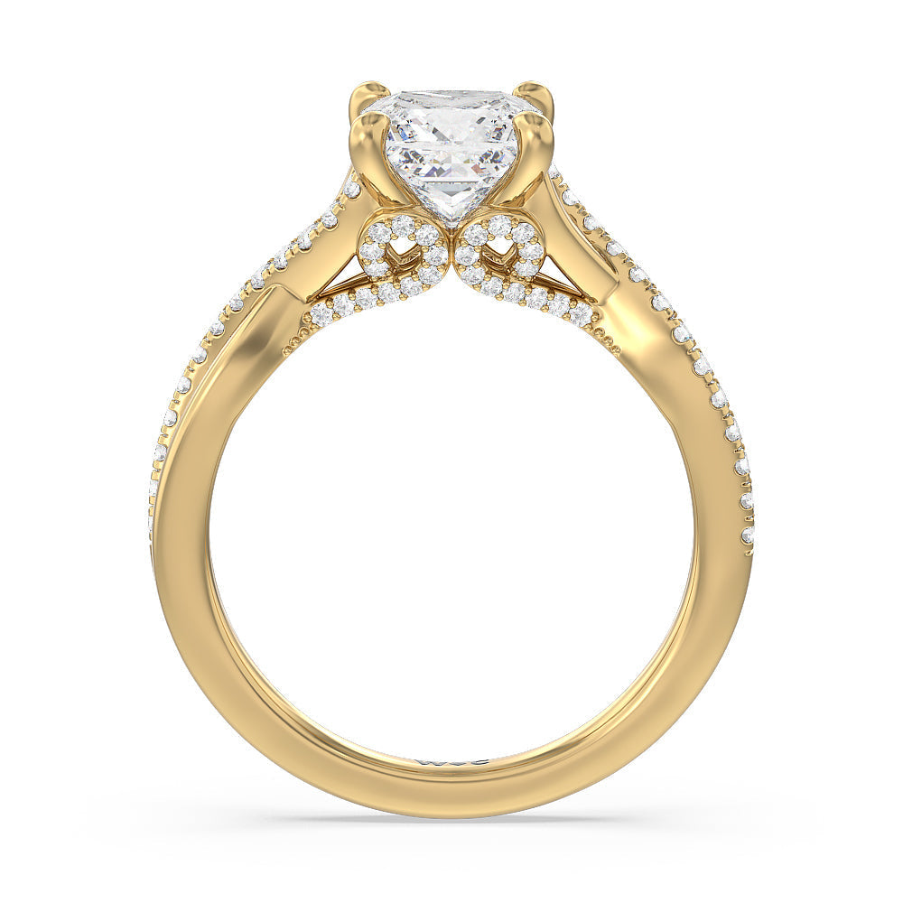 Fine Glamour Ribbon Swirl Engagement Ring with Princess Cut Diamond in 14KT Yellow Gold view 2

