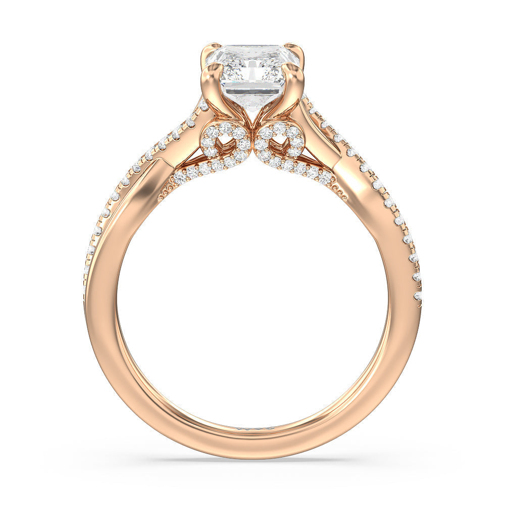 Fine Glamour Ribbon Swirl Engagement Ring with Radiant Cut Diamond in 14KT Rose Gold view 2
