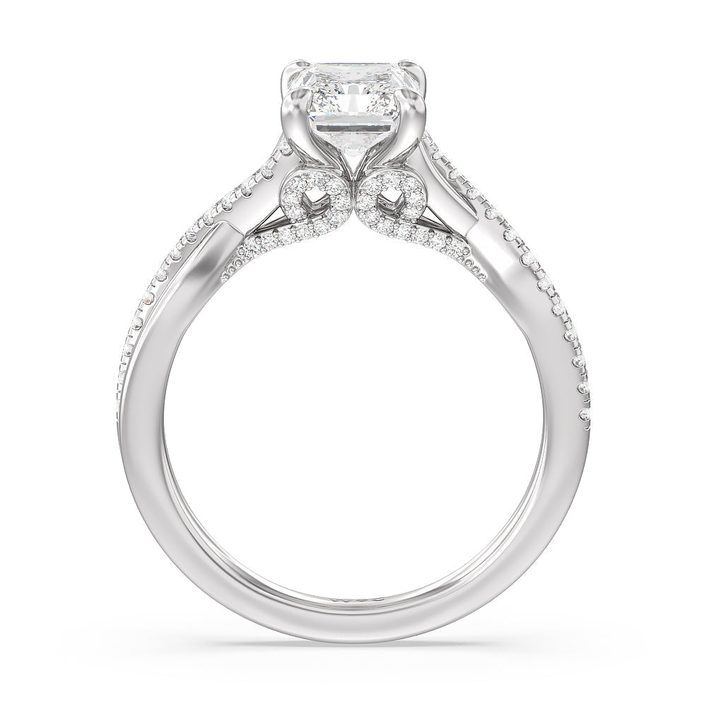 Fine Glamour Ribbon Swirl Engagement Ring with Radiant Cut Diamond in 14KT Platinum view 2
