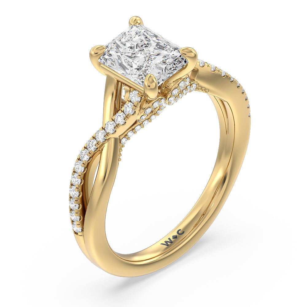 Fine Glamour Ribbon Swirl Engagement Ring with Radiant Cut Diamond in 14KT Yellow Gold view 3

