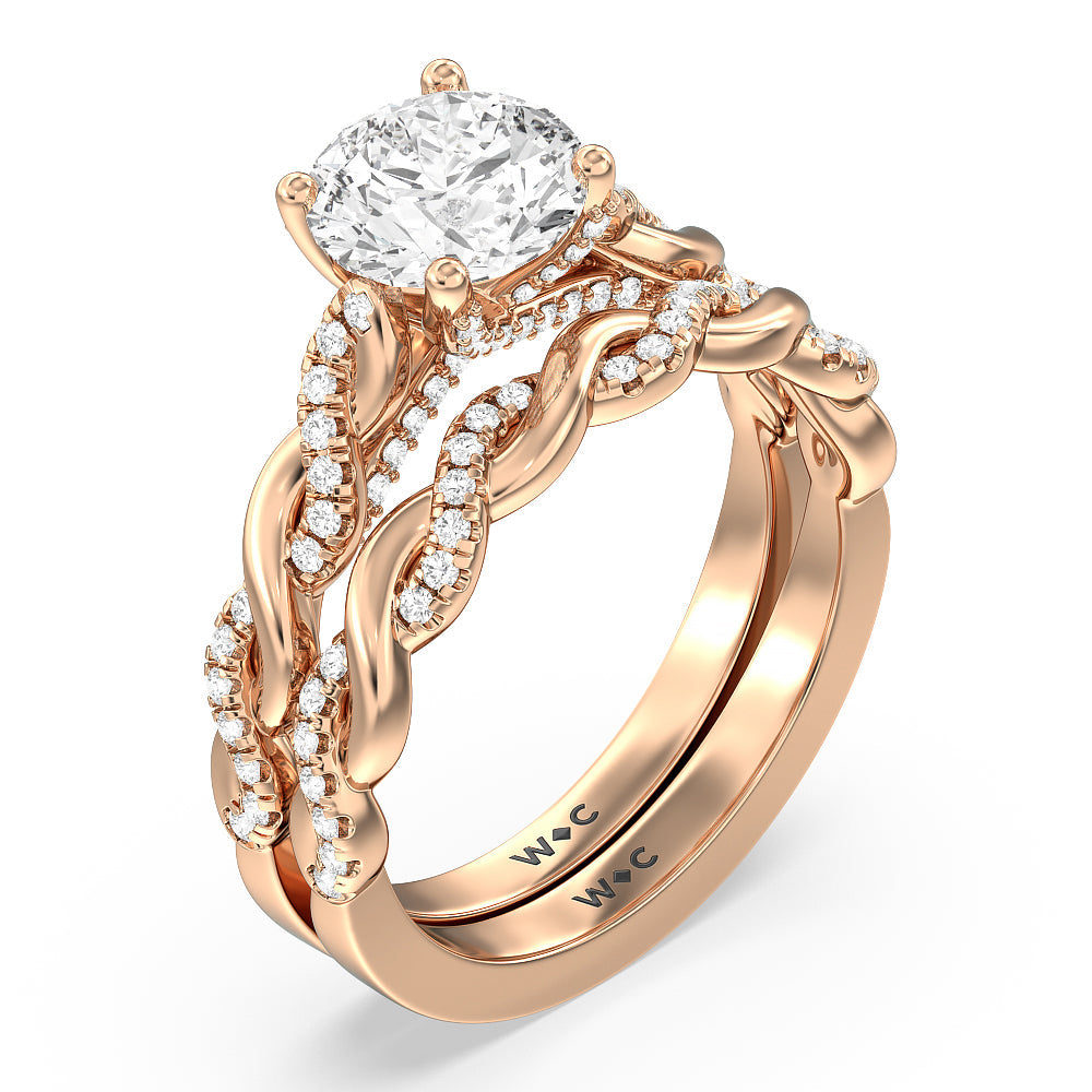 Glamour Twisted Diamond Engagement Ring with Oval Cut Diamond in 14KT Rose Gold view 5
