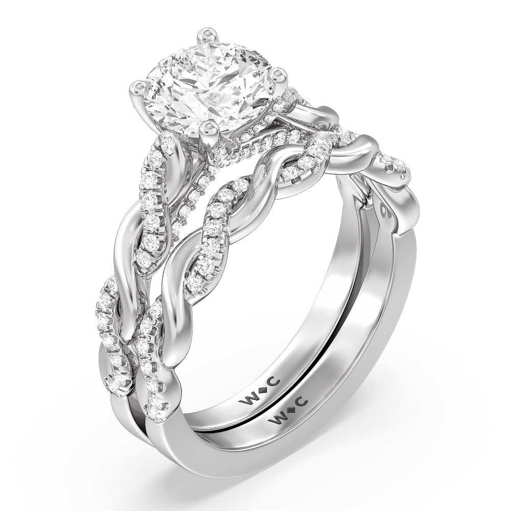 Glamour Twisted Diamond Engagement Ring with Cushion Cut Diamond in 14KT Platinum view 4
