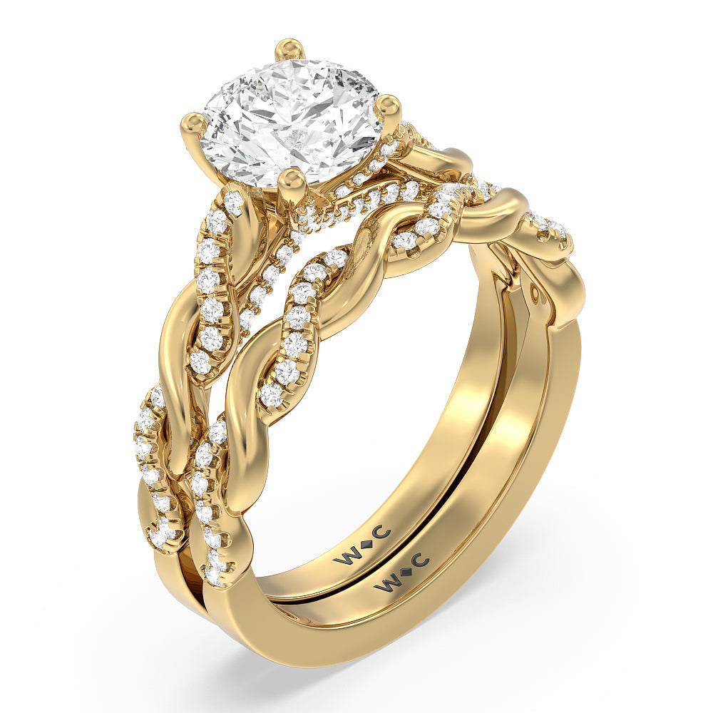 Glamour Twisted Diamond Engagement Ring with Cushion Cut Diamond in 14KT Yellow Gold view 4
