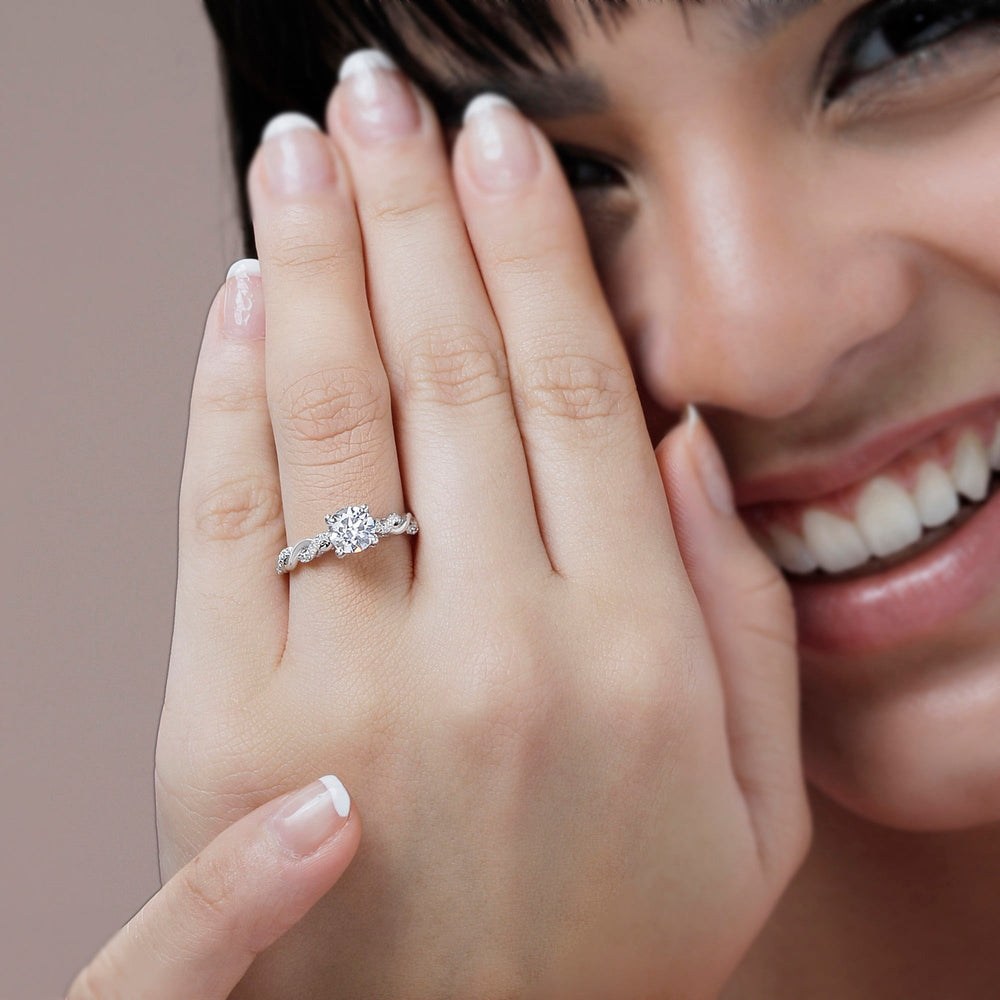 Model Wearing Fine Glamour Twisted Diamond Engagement Ring with Lab Grown Diamond view
