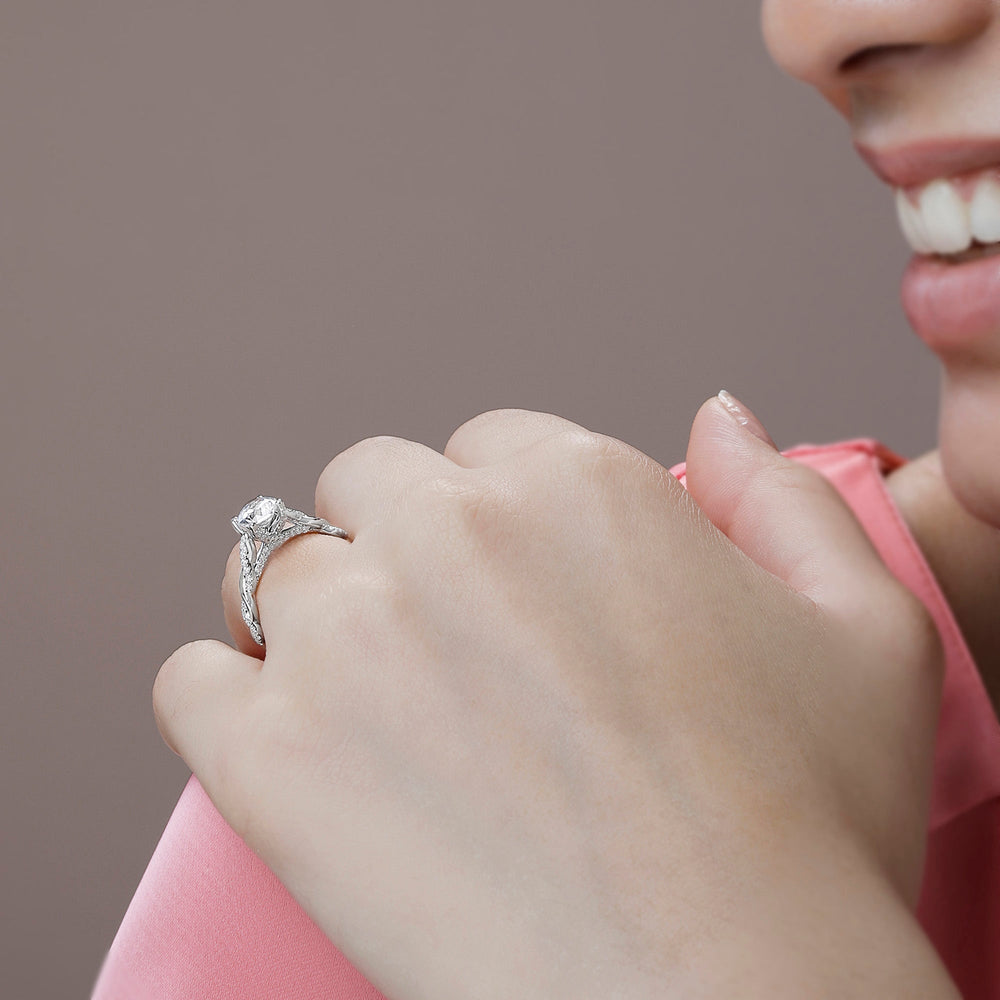 Model Wearing Fine Glamour Twisted Diamond Engagement Ring with Lab Grown Diamond view
